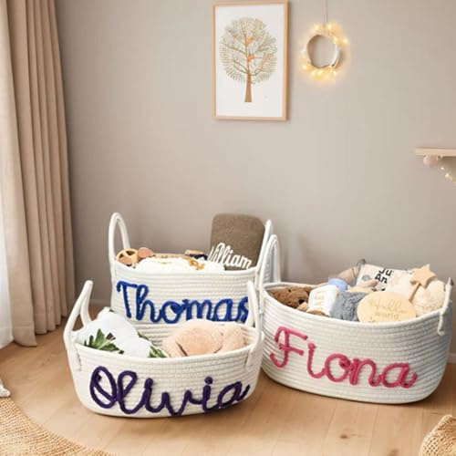 Hainadian Personalisierter Babykorb mit Namen, personalisierter Spielzeugkorb, Neugeborenen-Utensilien, Windelwagen, Babypartygeschenke, 36 x 25 x 16 cm