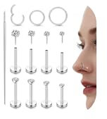 CASSIECA 12stk Tragus Piercing Labret Lippen Piercing Chirurgenstahl Tragus Ohrringe Set Silber mit Zirkonia Stern Flat Piercing Ohr Knorpel Medusa Conch Piercings 18G