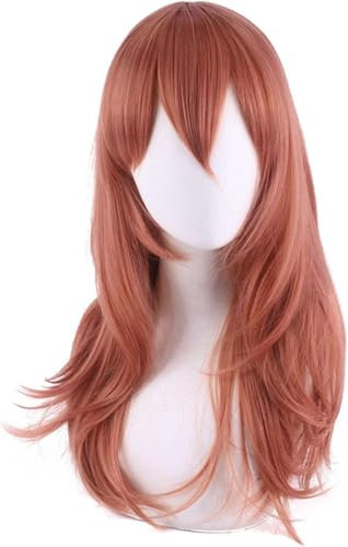 EMMERSONIA Anime Coser Pruik Chainsaw Man Angel Devil Cosplay Wig Orange Brown Long Wig Heat Resistant Fibre Hair + Wig Cap Halloween Party Role Play Girls