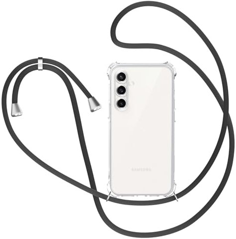 XTCASE Hülle für Samsung Galaxy A56 5G mit Band, Transparent Silikon Handyhülle für Samsung A56 5G mit Kette Stossfest Schutzhülle - Schnur mit Case zum Umhängen in Schwarz