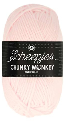 Scheepjes Chunky Monkey Aran Weight Yarn | 100g Ball | Anti-Pilling Acrylic | Soft & Hypoallergenic for Knitting and Crochet Blankets, Toys & Garments (1240 Baby Pink)