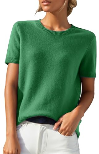 KonJim Pull tricoté à manches courtes pour femme - Col rond - Coupe ample - Léger - Pour le bureau, le travail, l'été, la plage