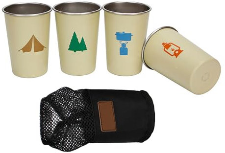 AOYUDJ Paquete de 4 vasos de acero inoxidable de 350 ml, para té, café, leche, cerveza, portátil, apilable, accesorios de camping