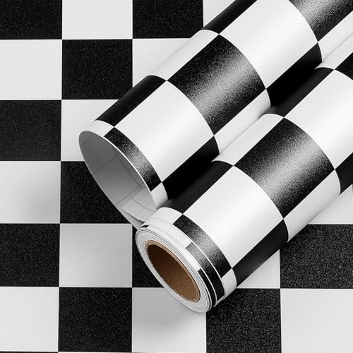 YENHOME Papier Adhesif Damier Noir et Blanc 40x500cm Papier Peint Autocollant Geometrique Vinyl Adhesif Meuble Cuisine Armoire Table Rouleau Adhésif Décoratif Mural Damier pour Chambre Escalier