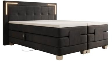 Luxusbetten24 Boxspringbett Noctis Samt 180x200 elektrisch verstellbar mit LED | Bezug: Samt | Farbe: Anthrazit | Härtegrad: H3 (70-100kg)