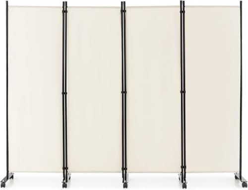 FANTASK 225 x 173cm Raumteiler auf Rollen, Paravent 4 teilig, Trennwand faltbar
