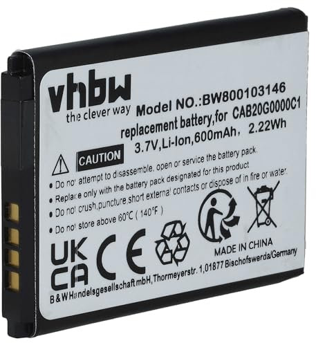 vhbw batteria sostituisce Alcatel CAB20G0000C1, CAB30B4000C1, CAB3010010C1 per smartphone cellulare (600mAh, 3,7V, Li-Ion)