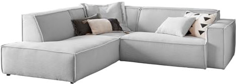 KAWOLA Wohnlandschaft Ecksofa Cord Sofa SAMU Recamiere Links Hellgrau, Polsterecke Großes Couch Design für Wohnzimmer