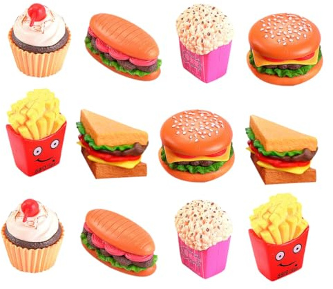 WEKAMOS 12pièces Set De Jouets Alimentaires Plastique Faux Hamburger Hot-Dog Et Frites Accessoires De Cuisine pour Jeu De Rôle Et Développement Cognitif