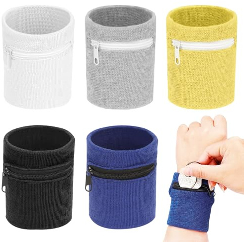 SYEYCW 5 Stück Handgelenktasche, Praktischer Reißverschluss Handgelenk Beutel, Sport Turnhalle Basketball Armbänder, Schweißband Sport Wristband, für Joggen, Gassi Gehen, Fahrrad, Laufen und Yoga