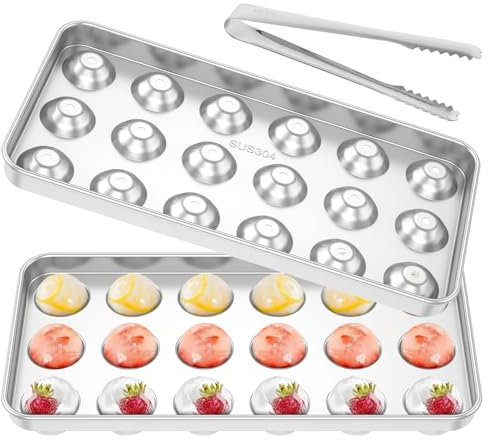 Metall Eiswürfelformen, Eiswürfelbehälter aus Edelstahl, Eiswürfelschalen18 Eisfächern Eiswürfeln mit Deckel Barzubehör Supplies für Cocktails Whisky Wein Obst Fruchtpürees Eiscreme Eistee