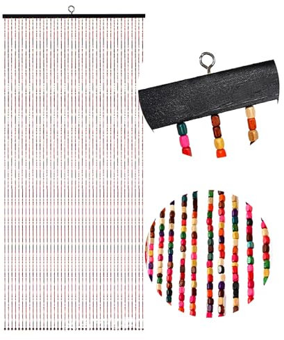 IGTOPS Regenbogen Perlenvorhang Perlen Holz Türvorhang, 90x195cm Bohemian-Stil Bambusvorhang, Handarbeit Natur Terrassentür Fliegengitter Streifenvorhang Fliegenvorhang Insektenschutz