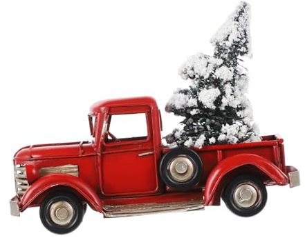 ULTECHNOVO Vintage Weihnachts Dekoration Lastwagen Modell mit Weihnachtsbaum Festliche Desktop Ornament für und Heimdekor