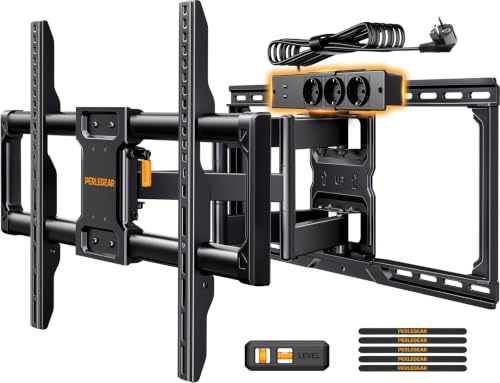 Perlegear Support Mural TV Mouvement Complet Multiprise TV 42 à 90 Pouces à 68 kg, Support TV préassemblé avec Pivotement, Inclinaison, VESA Max 600 x 400 mm, PGLF11