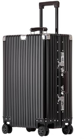 Aoun Trolley, Kabine, Handgepäck, Hartschale, Aluminiumlegierung, Magnesium, mit Rollen, Koffer, Hartschale, alles aus Metall, Trolley-Koffer, Koffer für Geschäftsreisen, Schwarz , 66CM-86L, Modern