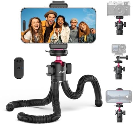 ULANZI MT91 Phone Tripod Flexible W Cka quickly releases, Camera tripod Selfie Stick with Bluetooth Remote Shutter, Action Camera Adapter, Mobile Phone Tripod Compatible with iPhone and Samsung