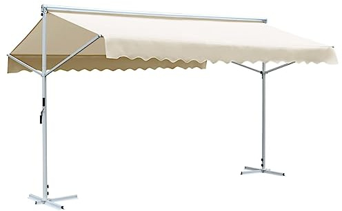 Festnight Store Double Pente 5 x 3 m Store Banne Autoportant Double Pente à Manivelle pour Terrasse et Jardin Auvent autoportant,Anti-UV-Crème-5 x 3 m