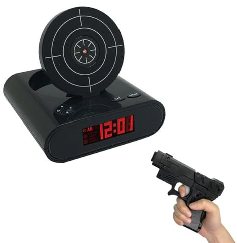 FROVOL Wecker mit Pistole und Zielscheibe, Schießspiel mit digitalem Schuss-Timer, interaktiver Wecker, Wake You Shoot, personalisiertes LED-Display, Nachttisch, Kinder, Erwachsene, lustiges Geschenk