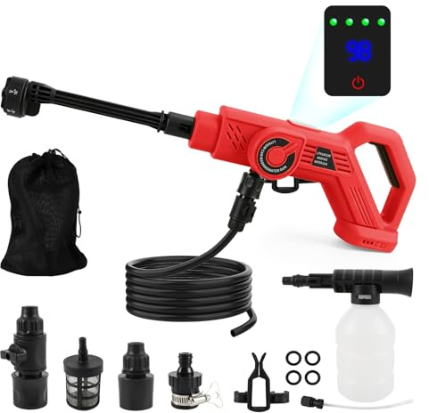 Idropulitrice senza fili compatibile con Milwaukee 18 V, 380 W idropulitrice portatile senza spazzole con ugello 6 in 1, pistola a pressione a 4 marce, per la pulizia di auto, cortile, recinzioni