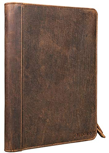 STILORD 'Julius' Vintage Konferenzmappe Leder Schreibmappe Aktenmappe Dokumentenmappe A4 Organizer 12 Zoll Tablettasche echtes Rindsleder, Farbe:mittel - braun