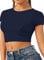 Re Tech UK - Women's Basic Ladies Short Sleeve Stretchy Crop Tops for Women, Slim Fit Crew Neck, Cropped T Shirt, Summer, Cute, Tshirt, Sizes 8-14 (S/M 8-10, Navy Blue)