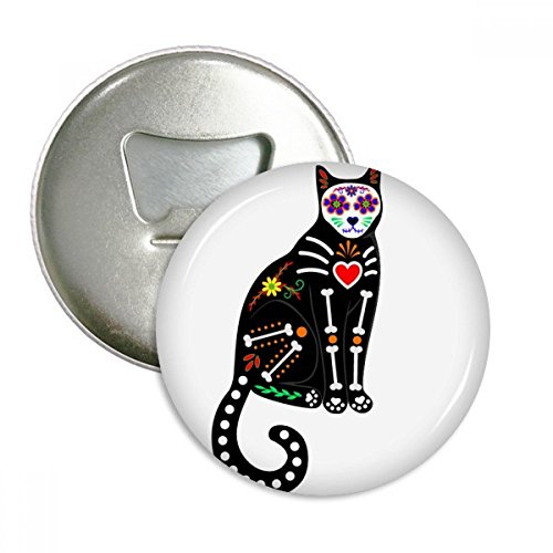 DIYthinker Schwarze Katzen-Knochen-Herz Halloween Terror Atmosphäre Runde Flaschenöffner Kühlschrank Magnet Pins Abzeichen-Knopf-Geschenk 3pcs Silber