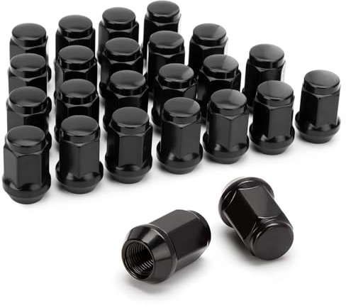 dynofit M12x1.5 Wheel Lug Nuts Aftermarket, 20 Black 12mmx1.5 Custom Luguts Conical 1.38'' Tall 19mm 12-1.50 Steel for 5 Lug Tuner Rims