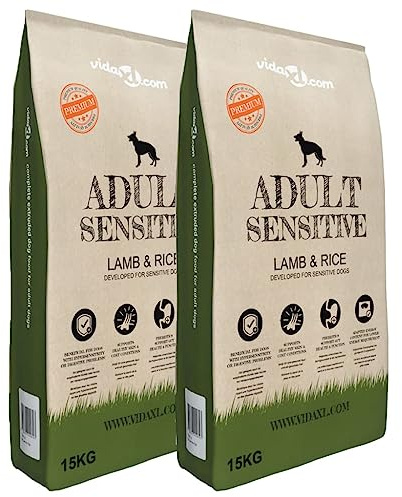 vidaXL Trockenfutter für Hunde Adult Sensitive Lamb & Rice 2 STK 30 kg