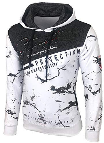 Baxboy Herren Pullover Hoodie Sweatjacke Longsleeve Sweatshirt Jacke Langarm Kapuzenpullover Hoody Sweater 2628, Farbe:Weiß, Größe:2XL