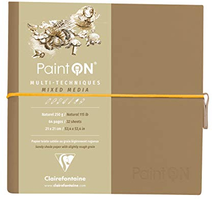 Clairefontaine 975437C – Ein genähtes Notizbuch aus Zeichenpapier Paint'On 64 natürliche Seiten, 19 x 19 cm, 250 g, elastischer Verschluss, weicher Einband aus Kraftpapier