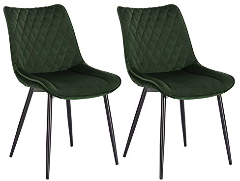 WOLTU Esszimmerstühle 2er Set, Küchenstühle, Wohnzimmerstühle, Polsterstühle mit Rückenlehne, für Esszimmer, Küche, Wohnzimmer, Büro, Sitzfläche aus Samt, Metallbeine, Dunkelgrün BH209dgn-2