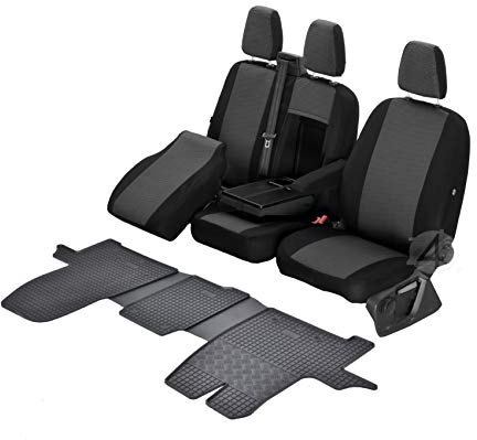 Passgenaue Sitzbezüge Hero und Gummifußmatten kompatibel mit Ford Tourneo/Custom ab 2012 - EIN Set