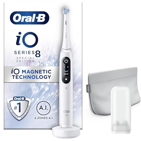 Oral-B iO8 Electric Toothbrushes For Adults, App Connected Handle, 1 Ultimate Clean Toothbrush Head & Magnetic Pouch, 6 Modes, Teeth Whitening, 2 Pin UK Plug