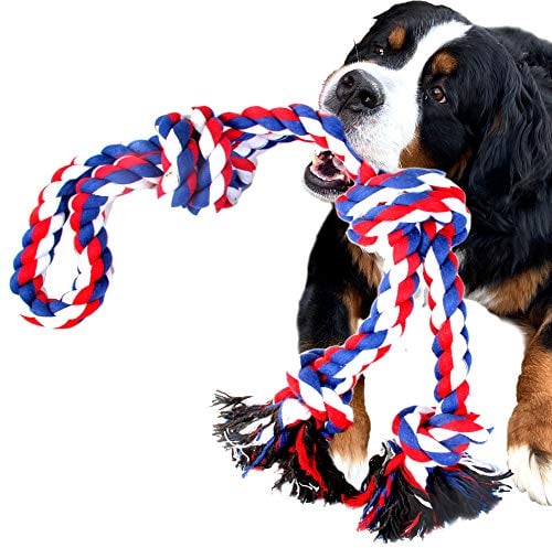 Youngever Dog Rope Toys for Aggressive Chewers Tough Rope Chew Toys for XL Large and Medium Dog Indestructible Rope for Large Breed Dog Tug War Teeth Cleaning (4 Knots)