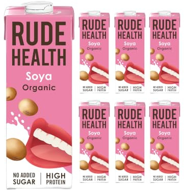 Rude Health 6 x 1 Litre Organic Soya Drink, Dairy Free Milk Alternative | 100% Natural, Lactose Free, Dairy Free, Gluten-Free, Unsweetened, Award-Winning, Healthy & Vegan, 100% Recyclable Packaging