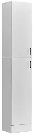 Huisen Furniture Bathroom Storage Cabinet Free Standing White High Gloss with 2 Doors 4 Shelves for Corner, Slim Tallboy Sideboard Cupboard Bookcase for Living Room Home Office (white)