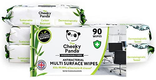 The Cheeky Panda Antibacterial Wipes | Bulk Pack of 6 x 90 Cheeky Surface Wipes (540 Total) | Perfect for Kitchen and Surface Cleaning