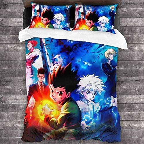 NICHIYO Hisoka Hunter Bettwäsche-Set, Bettbezug und Kissenbezug, Mikrofaser, 3D-Digitaldruck, dreiteiliges Bettwäsche-Set (17, King-Size-Bett 220 x 240 cm + 50 x 75 cm)