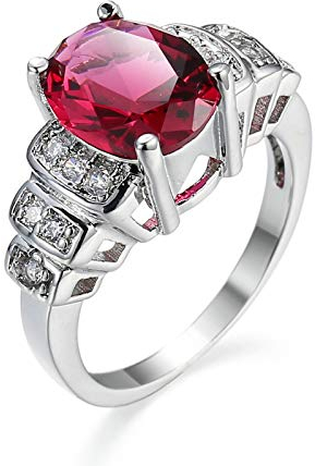 Banemi Art Deco Ring Versilbert, Female Engagement Ring Rosa Zirkonia Kissenschnitt Damen Hochzeitsband Größe 52 (16.6)