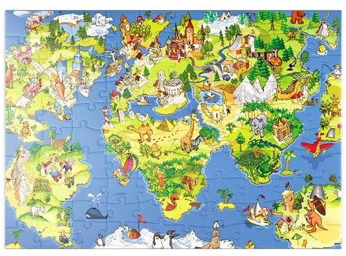 MyPuzzle Tolle und lustige Cartoon-Weltkarte - Illustration für Kinder - Premium 100 Teile Puzzle - MyPuzzle Sonderkollektion von Puzzle Galaxy