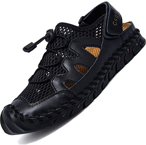 Csgkag Sandales de Marche Homme Bout Fermé Sandales Eté Sandales de Randonnée de Plage de Sport De Plein Respirant Decontracte,Noir,EU43