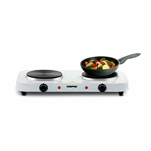 Portable Electric Non Slip Twin Hob with New Hot Plate Cooker Double Burner with Adjustable Thermostat for Home Kitchen Camping & Caravan Cooking, 2000W Double Hot Plate Burner