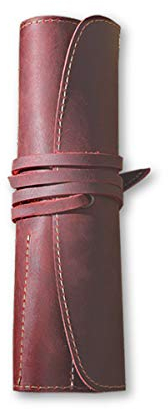 PORRASSO Leder Federmäppchen Wasserdicht Roll-up Mäppchen Federmappe Schulmäppchen für Männer Frauen Jugendliche Schule Heimat Rot