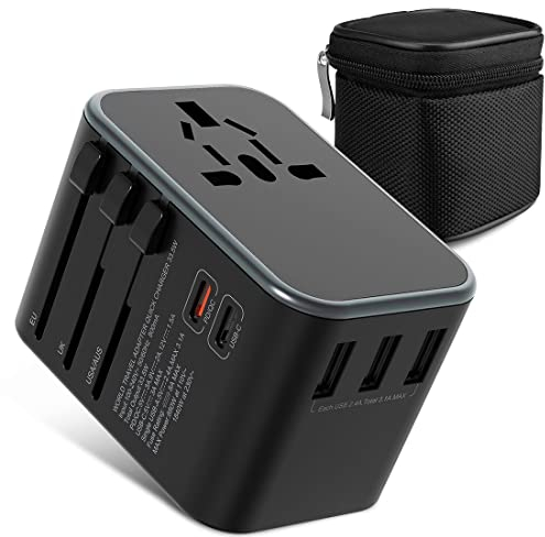 Reisestecker Reiseadapter Weltweit - Travel Adapter Internationale Reiseadapter mit 1 PD/QC 35W Schnelles Laden + 1 Typ-C 15W Schnelles Laden + 3 USB und AC steckdosenadapter für US EU UK AUS Usw 150+