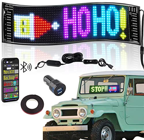 Geekstory LED-Autoschildmatrix - 37x9cm Flexibles USB 5V Panel丨BT Smart APP-Steuerung, Benutzerdefinierter Text, Muster, Graffiti, Animation, Musikrhythmus-Anzeige für Auto und Geschäft