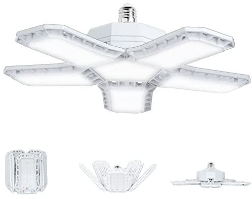 SAUGLAE Lampes de Garage à LED, E27 Déformable 80W 9000LM, Blanc Froid 6500K, Ampoules de Garage à LED avec 5 Panneaux Réglables pour Garage, Entrepôt, Atelier, Sous-sol (Paquet de 1)