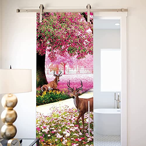 3D Innentür Türposter Rosa Waldtier Elch Kühlschrank Türtapete Türaufkleber 80 X 200 Cm Selbstklebend Türfolie Poster Tapete Wandtattoo Tür Wandbild Aufkleber Schlafzimmer Bad Büro Hause Deko