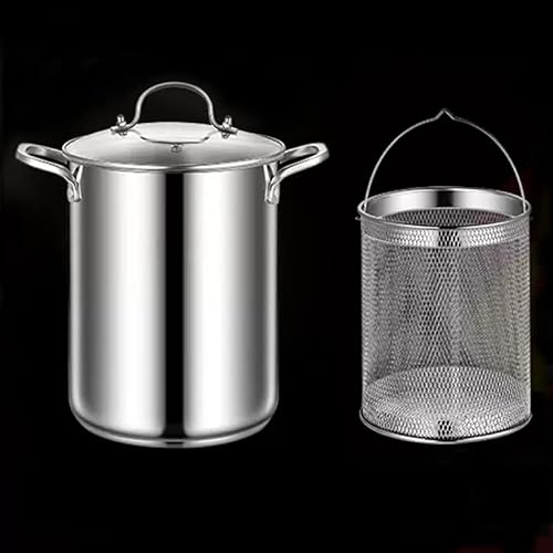Spargeltopf aus Edelstahl 304, 4,5 l/5 l, Gemüse-Spargel-Dampfgarer, Spaghetti-Nudelkochtopf mit abnehmbarem Korb und sichtbarem Glasdeckel, Öl-Frittierpfanne, Silber, 5 l