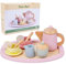 Services à Thé en Bois Enfants Jouets de Jeu de Rôle de Thé Service à Café avec Théière Tasses à Thé Cuillères Plateau Amusant Jouets de Cuisine pour Filles et Garçons à Partir de 3 Ans, 12pcs