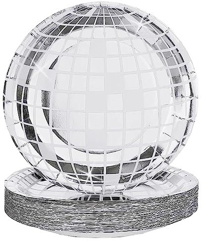 FunisFun Disco Plates 25P Disposable Disco Ball Plates for 70s Disco Party Decorations Wedding Birthday Bachelorette Party 7